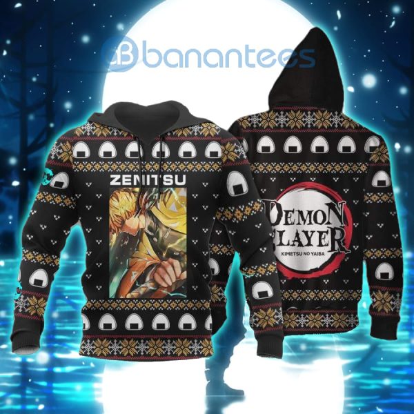 Demon Slayer Anime Zenitsu Agatsuma Knitting Christmas All Over Printed 3D Shirt - 3D Hoodie - Black