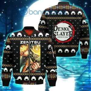 Demon Slayer Anime Zenitsu Agatsuma Knitting Christmas All Over Printed 3D Shirt - Bomber Jacker - Black