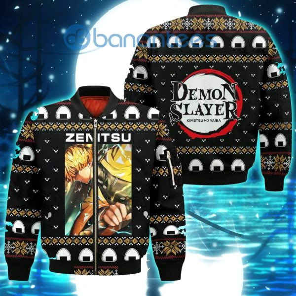 Demon Slayer Anime Zenitsu Agatsuma Knitting Christmas All Over Printed 3D Shirt - Bomber Jacker - Black
