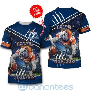 Denver Broncos Mascot Catching Ball Custom Name 3D All Over Printed Shirt Product Photo