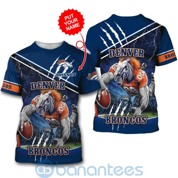 Denver Broncos Mascot Catching Ball Custom Name 3D All Over Printed Shirt Product Photo