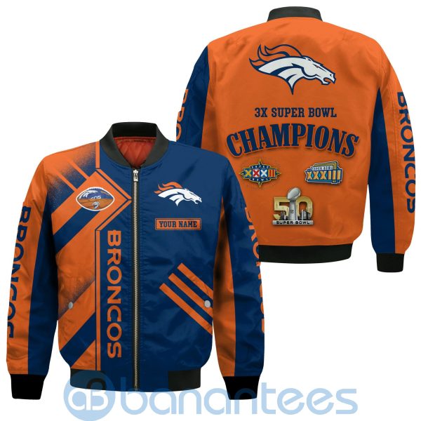 Denver Broncos Super Bowl Champions Custom Name Number Bomber Jacket Product Photo