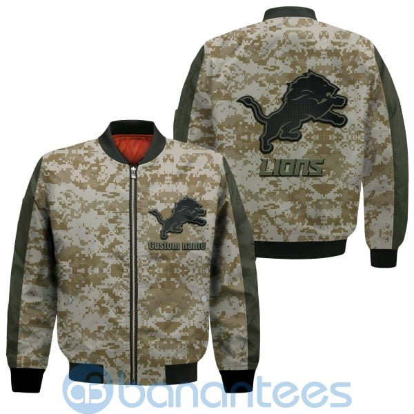 Detroit Lions American Football Team Logo Camouflage Custom Name Bomber Jacket Product Photo