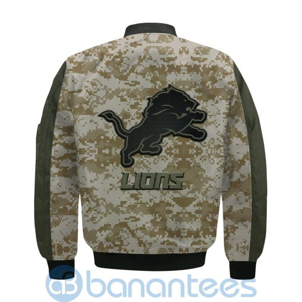 Detroit Lions American Football Team Logo Camouflage Custom Name Bomber Jacket Product Photo