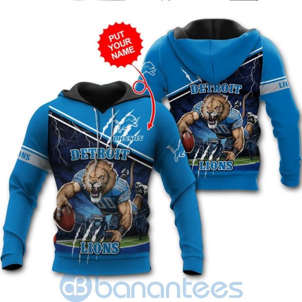 Detroit Lions Mascot Catching Ball Custom Name 3D All Over Printed Shirt Product Photo