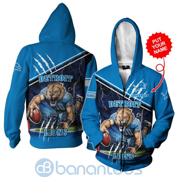 Detroit Lions Mascot Catching Ball Custom Name 3D All Over Printed Shirt Product Photo