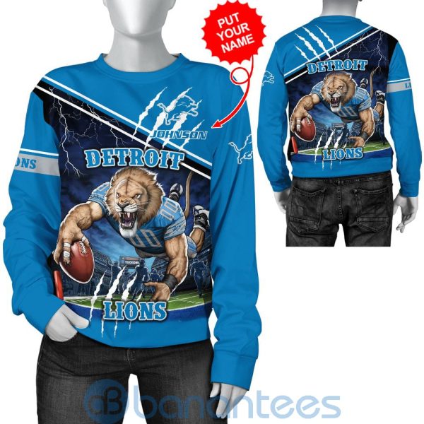 Detroit Lions Mascot Catching Ball Custom Name 3D All Over Printed Shirt Product Photo