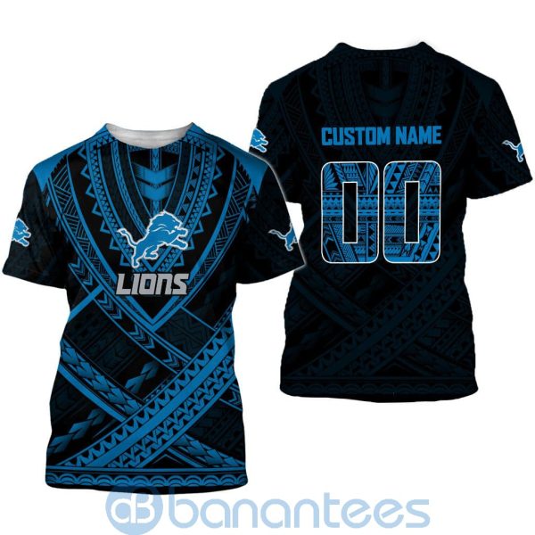 Detroit Lions NFL Team Logo Polynesian Pattern Custom Name Number 3D All Over Printed Shirt Product Photo