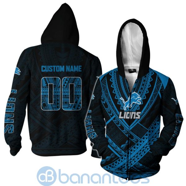 Detroit Lions NFL Team Logo Polynesian Pattern Custom Name Number 3D All Over Printed Shirt Product Photo