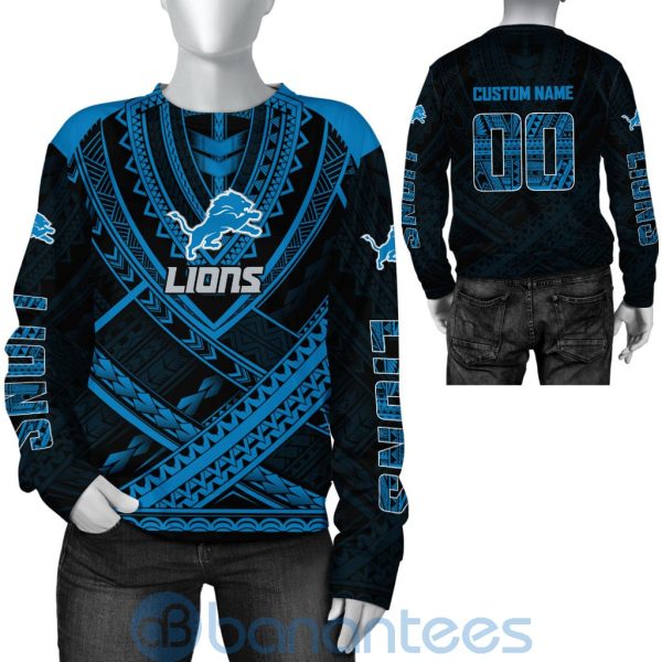 Detroit Lions NFL Team Logo Polynesian Pattern Custom Name Number 3D All Over Printed Shirt Product Photo