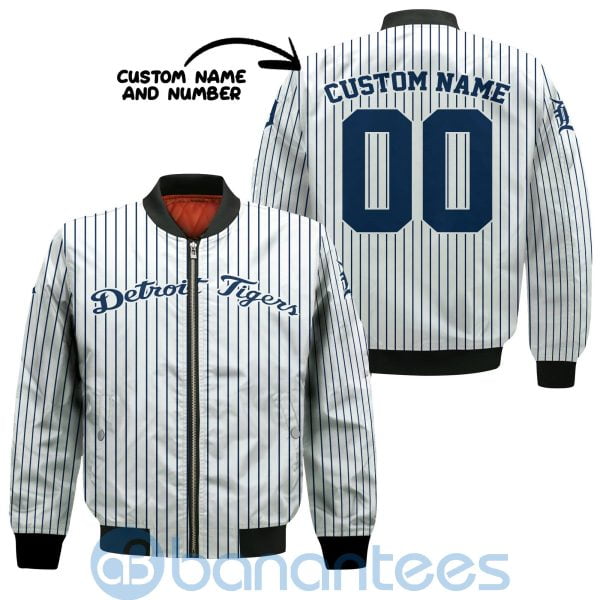 Detroit Tigers Stripes Custom Name Number Bomber Jacket Product Photo