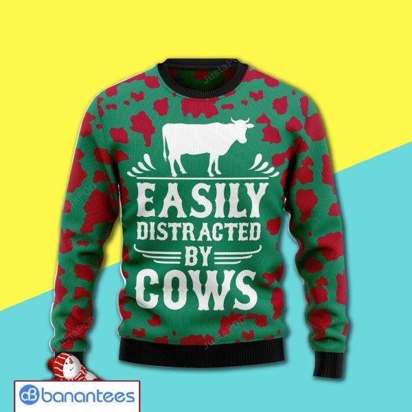 Easily Distracted By Cows All Over Print 3D Ugly Sweater Product Photo