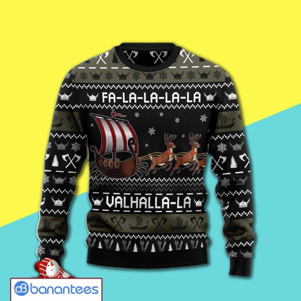 Fa La La Valhalla Viking Reindeer Ship Awesome Ugly Christmas Sweater 3D Shirt Product Photo