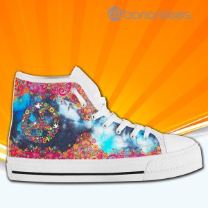 Floral Hippie Peace Sign High Top Canvas Shoes Sneakers For Men And Women Product Photo
