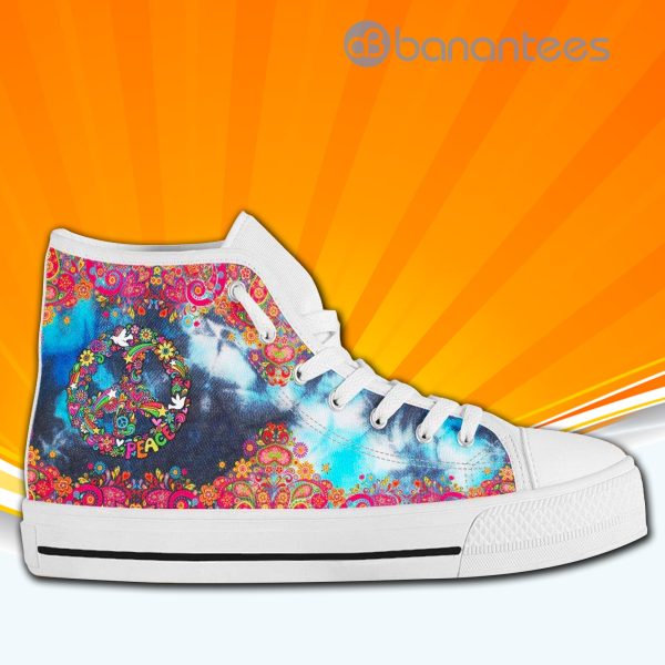 Floral Hippie Peace Sign High Top Canvas Shoes Sneakers For Men And Women Product Photo