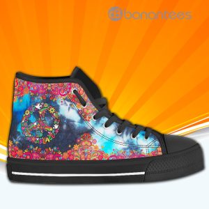 Floral Hippie Peace Sign High Top Canvas Shoes Sneakers For Men And Women Product Photo