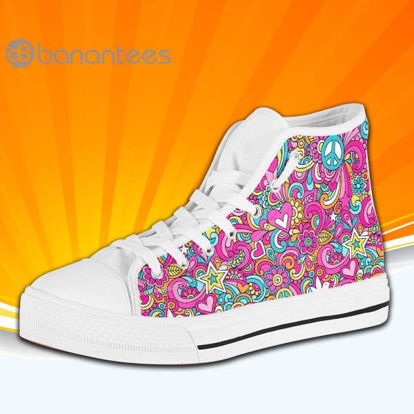 Floral Hippie Peace Sign High Top Canvas Shoes Sneakers For Men And Women Product Photo