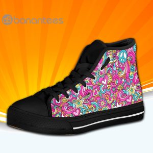 Floral Hippie Peace Sign High Top Canvas Shoes Sneakers For Men And Women Product Photo