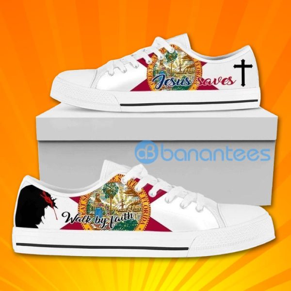 Florida Jesus Walk By Faith Lovely Design Graphic Low Top Canvas Shoes Product Photo