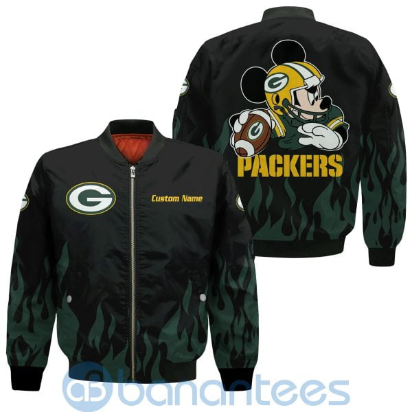 Green Bay Packers Football Team Logo Disney Mickey Custom Name Bomber Jacket Product Photo