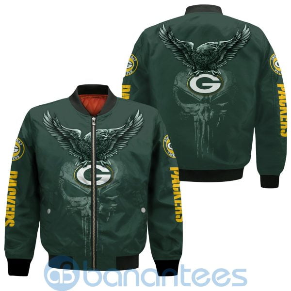 Green Bay Packers Logo Eagle Skull Bomber Jacket Product Photo