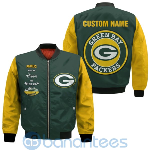 Green Bay Packers Make Me Happy American Football Team Logo Custom Name Bomber Jacket Product Photo