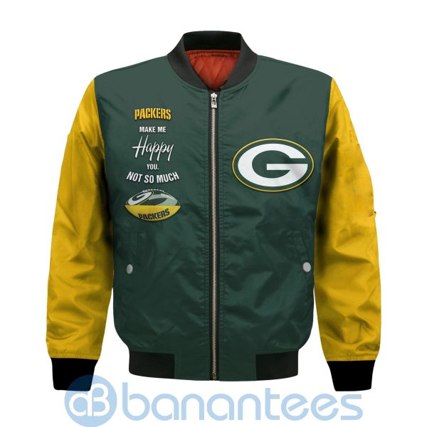 Green Bay Packers Make Me Happy American Football Team Logo Custom Name Bomber Jacket Product Photo