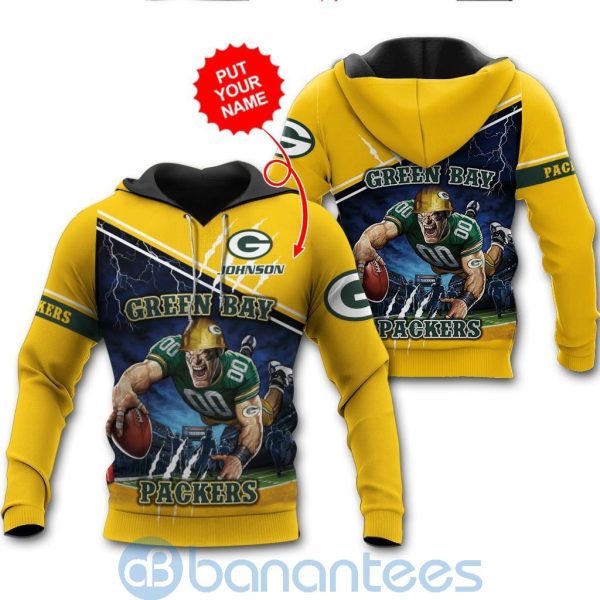 Green Bay Packers Mascot Catching Ball Custom Name 3D All Over Printed Shirt Product Photo