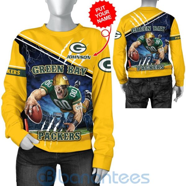 Green Bay Packers Mascot Catching Ball Custom Name 3D All Over Printed Shirt Product Photo