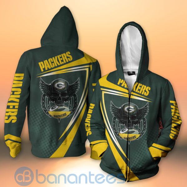 Green Bay Packers NFL Skull American Football Sporty Design 3D All Over Printed Shirt Product Photo