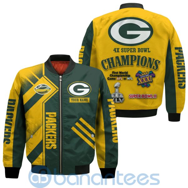 Green Bay Packers Super Bowl Champions Custom Name Number Bomber Jacket Product Photo