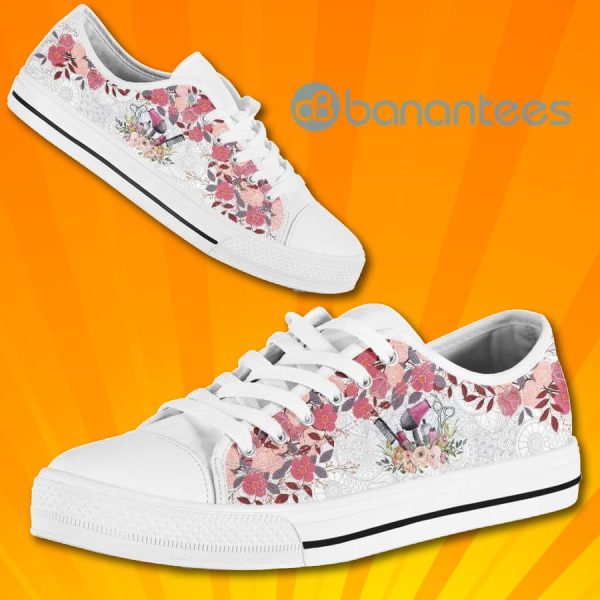 Hair Stylist And Flowers Lovely Design Low Top Canvas Shoes Product Photo