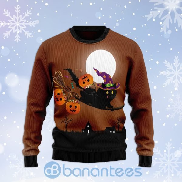 Halloween Pumpkin Black Cat Ugly Christmas 3D Sweater Product Photo