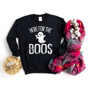Here for the Boos Ghost Drinking Halloween Sweatshirt Product Photo