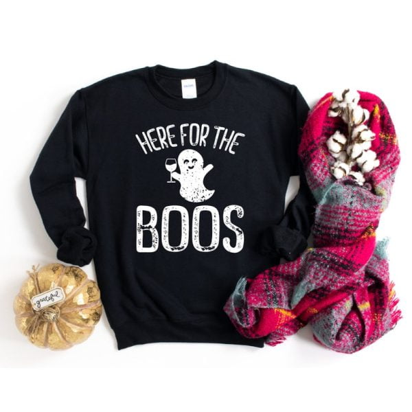 Here for the Boos Ghost Drinking Halloween Sweatshirt Product Photo
