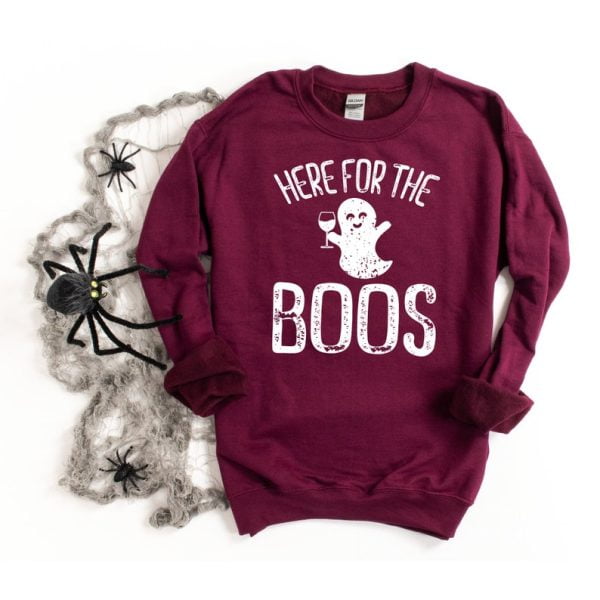 Here for the Boos Ghost Drinking Halloween Sweatshirt Product Photo