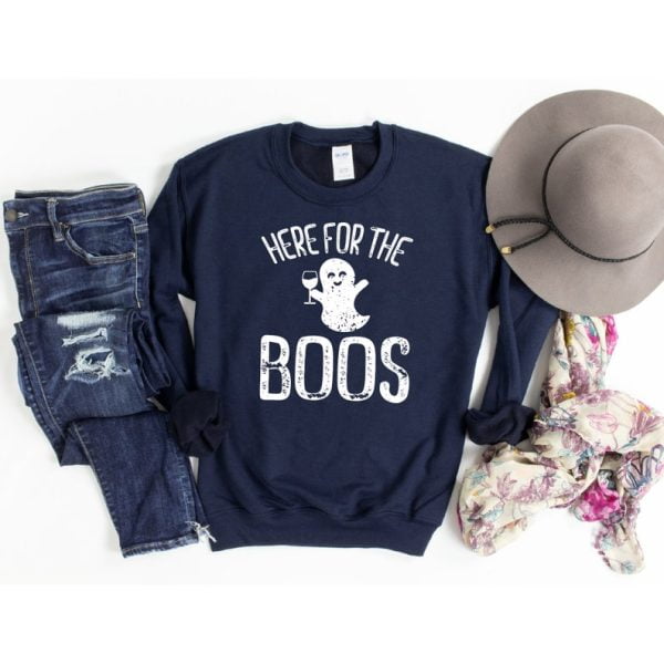 Here for the Boos Ghost Drinking Halloween Sweatshirt Product Photo