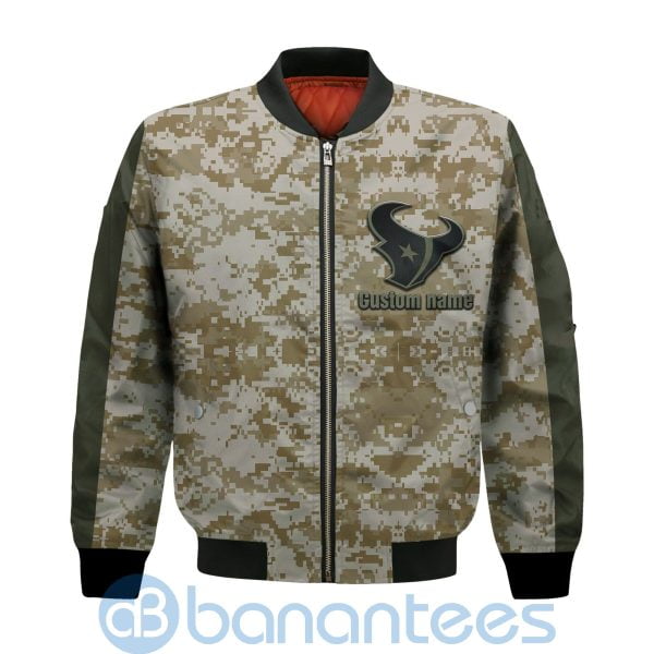 Houston Texans American Football Team Logo Camouflage Custom Name Bomber Jacket Product Photo