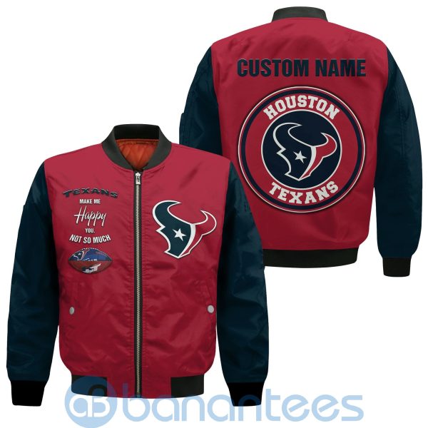 Houston Texans Make Me Happy American Football Team Logo Custom Name Bomber Jacket Product Photo