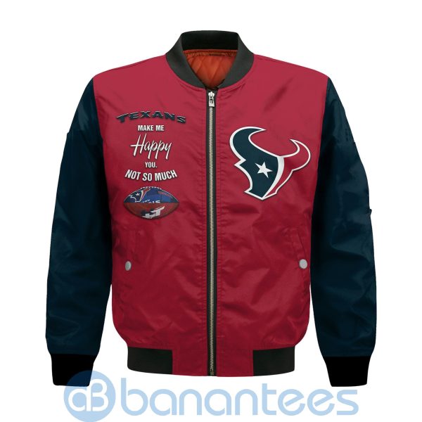 Houston Texans Make Me Happy American Football Team Logo Custom Name Bomber Jacket Product Photo