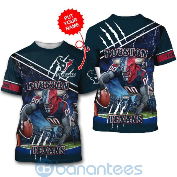 Houston Texans Mascot Catching Ball Custom Name 3D All Over Printed Shirt Product Photo