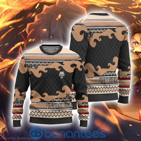 Inosuke Hashibira Anime Ugly Christmas Sweater Demon Slayer Chibi All Over Printed Shirt Product Photo