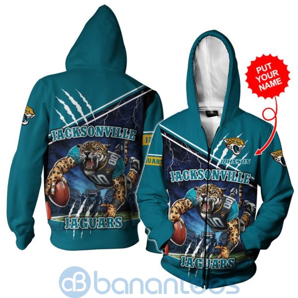 Jacksonville Jaguars Mascot Catching Ball Custom Name 3D All Over Printed Shirt Product Photo