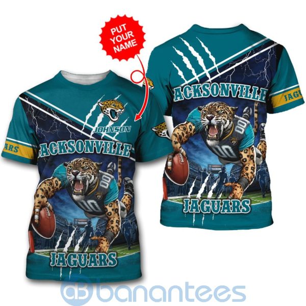 Jacksonville Jaguars Mascot Catching Ball Custom Name 3D All Over Printed Shirt Product Photo