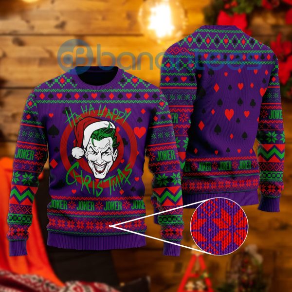 Joker Put On A Santa Hat All Over Printed Ugly Christmas Sweater Product Photo