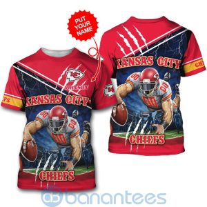 Kansas City Chiefs Mascot Catching Ball Custom Name 3D All Over Printed Shirt Product Photo