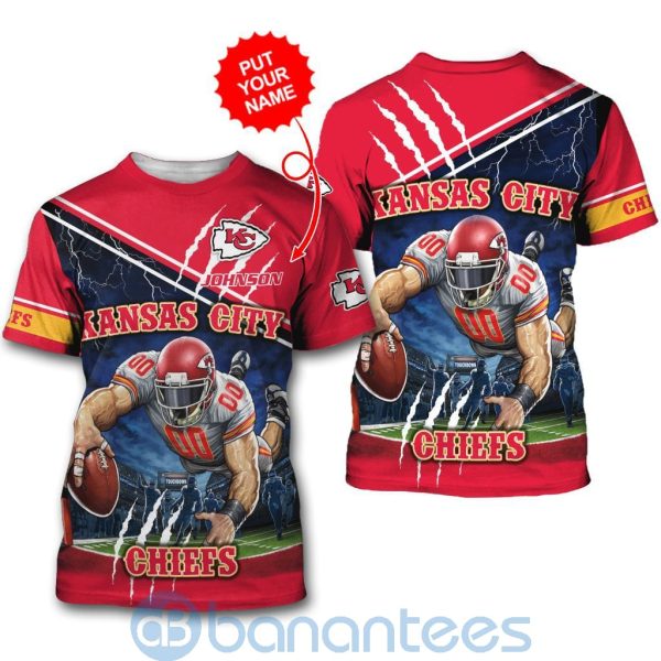 Kansas City Chiefs Mascot Catching Ball Custom Name 3D All Over Printed Shirt Product Photo