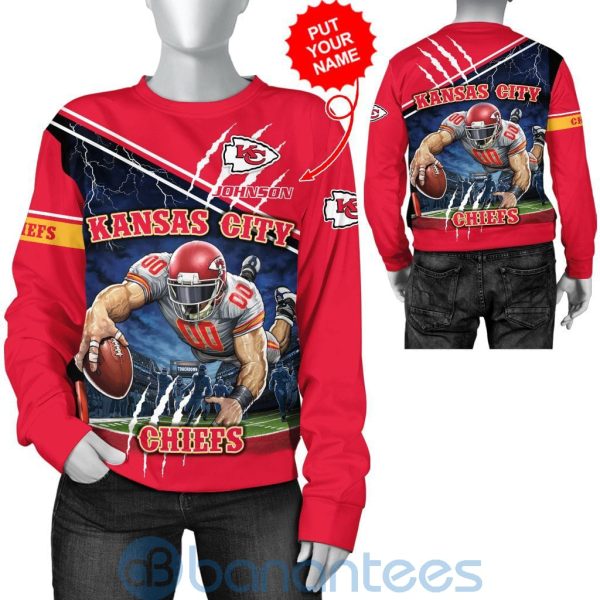 Kansas City Chiefs Mascot Catching Ball Custom Name 3D All Over Printed Shirt Product Photo