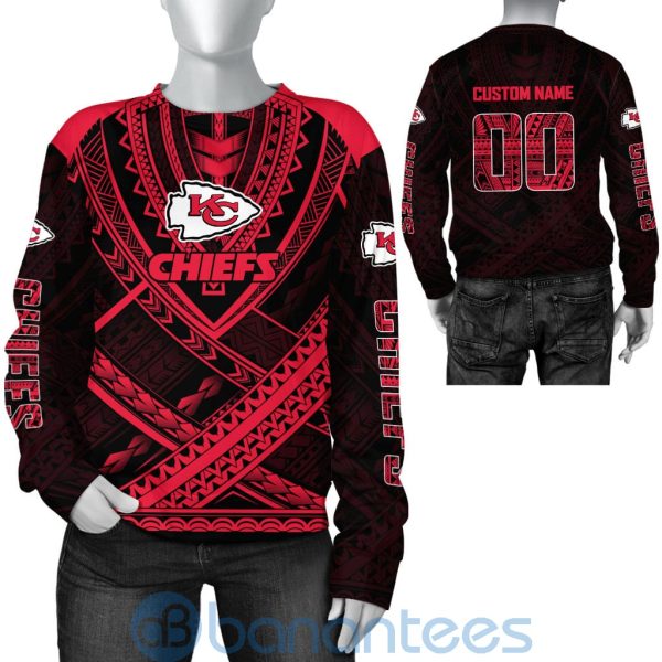 Kansas City Chiefs NFL Team Logo Polynesian Pattern Custom Name Number 3D All Over Printed Shirt Product Photo