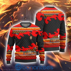 Kyojuro Rengoku Anime Ugly Christmas Sweater Demon Slayer Chibi All Over Printed Shirt Product Photo